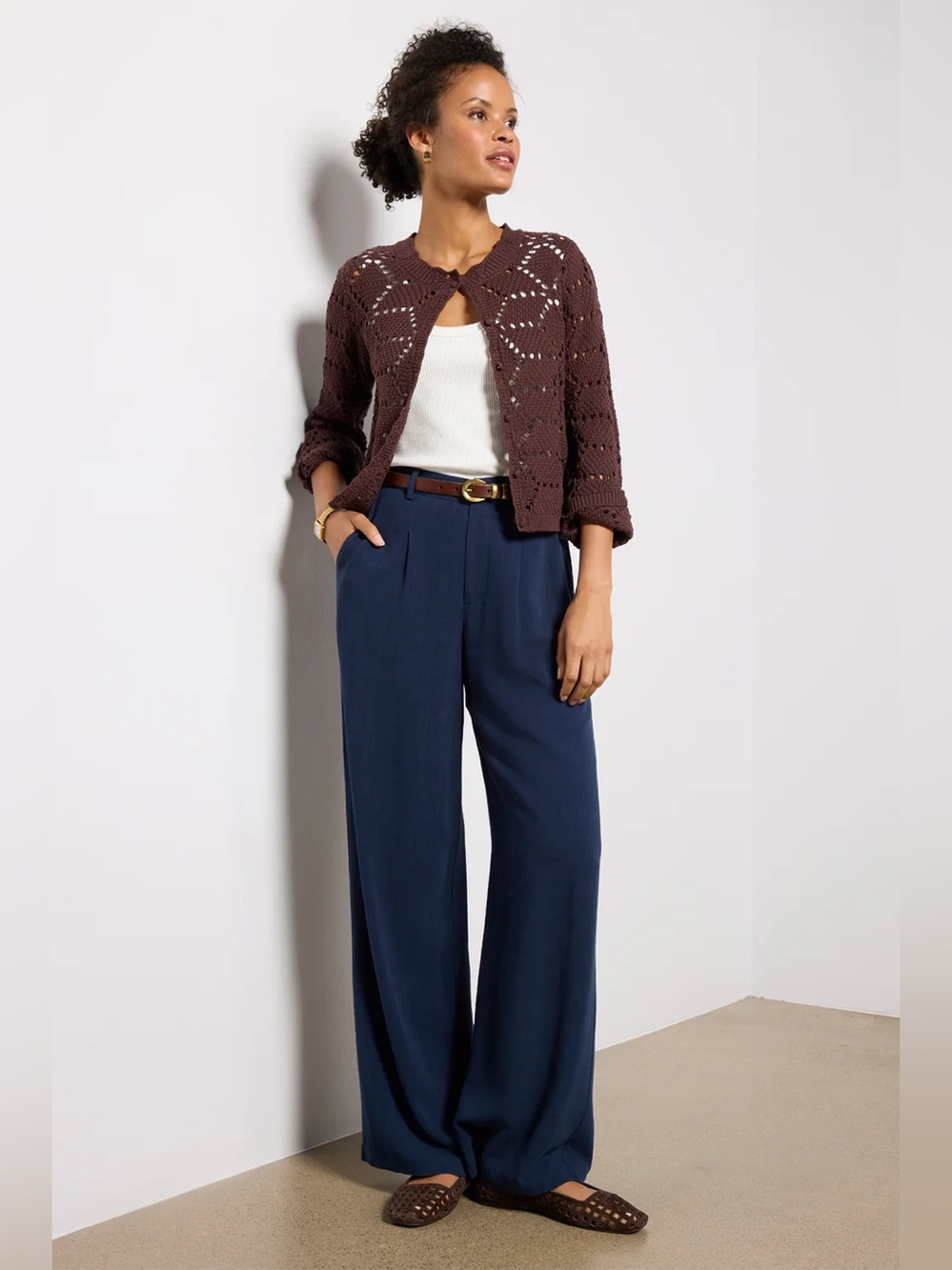 High-Waist Wide Leg Navy Pants